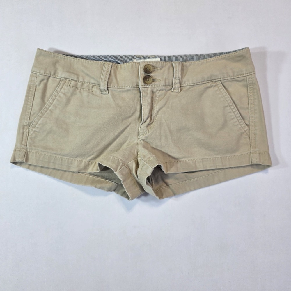 American Eagle Outfitters Womens Khaki Beige Stretch Shorts Waist 30 Low Rise